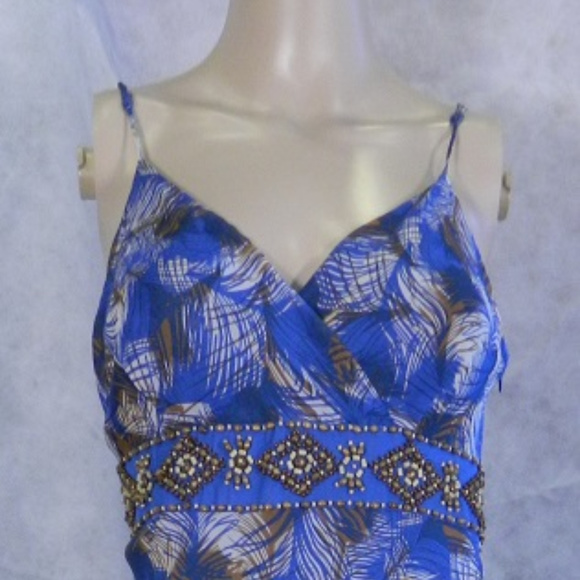 INC Blue Silk Print Dress 10 - Picture 3 of 6
